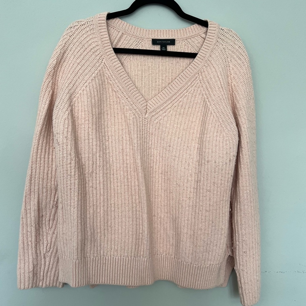 Ann Taylor Pink Ribbed Cashmere Blend Sweater Size XL